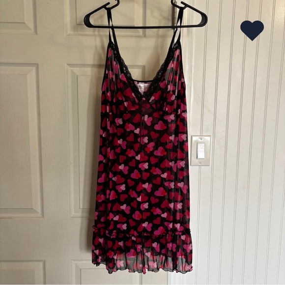 Cacique Other - Cacique Lane Bryant Size 18/20 Mesh Heart Print Chemise Slip Lace neglige Y2k